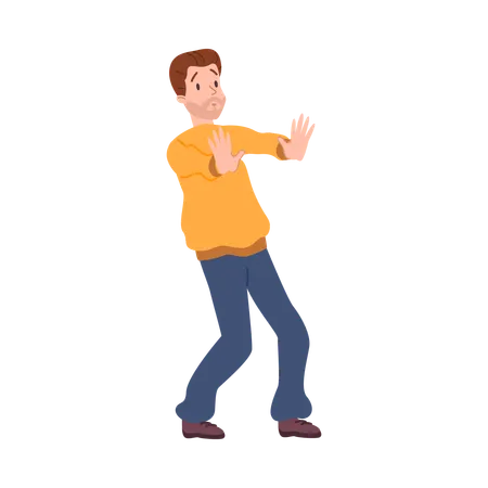 Surprised man leans back with arms outstretched  Illustration