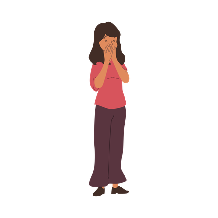 Surprised woman covers mouth with hands  Illustration