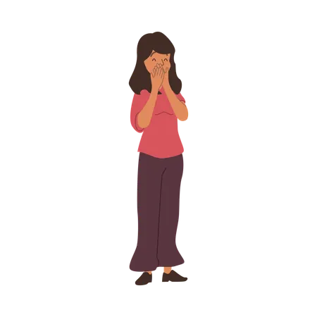 Surprised woman covers mouth with hands  Illustration