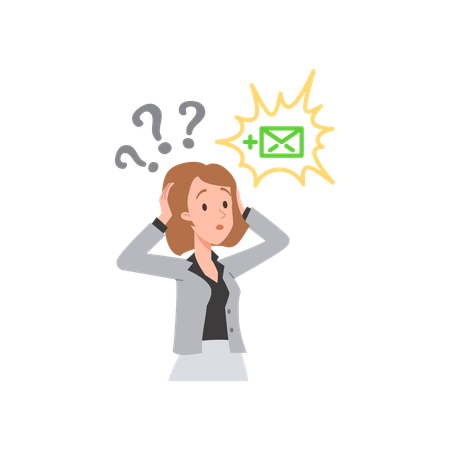 Surprised woman grabbing head from new letters  Illustration