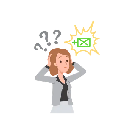 Surprised woman grabbing head from new letters  Illustration