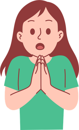 物乞いの姿勢で驚く女性  イラスト