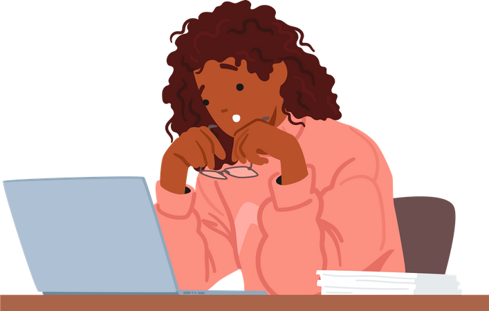Surprised Woman Staring At Laptop Screen In Disbelief Illustration