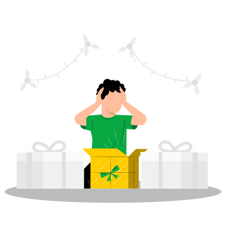 Surprising boy with christmas gift  Illustration