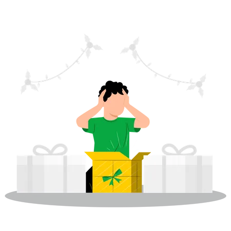 Surprising boy with christmas gift  Illustration