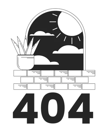 Surreal Arch With Plant On Windowsill Black White Error 404 Flash Message Night Sun Monochrome Empty State Ui Design Page Not Found Popup Cartoon Image Vector Flat Outline Illustration Concept Illustration