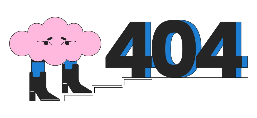 Surreal Cloud In Boots With Obstacle On Stairs Error 404 Flash Message Climb Stairway Empty State Ui Design Page Not Found Popup Cartoon Image Vector Flat Illustration Concept On White Background Illustration
