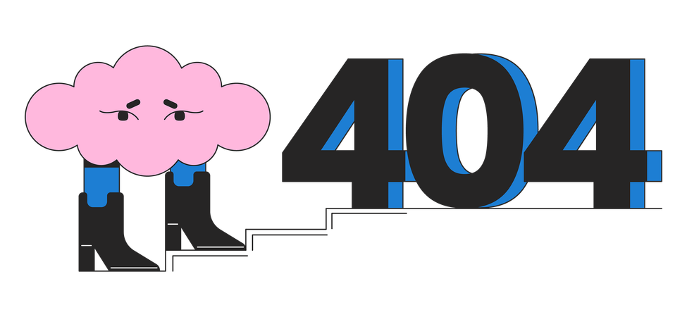 Surreal cloud in boots with obstacle on stairs error 404 flash message  イラスト