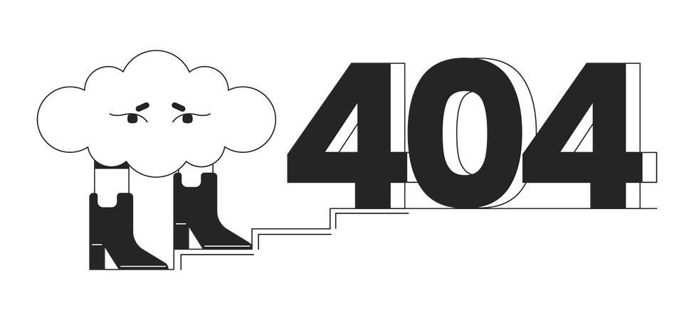 Surreal cloud in boots with obstacle on stairs error 404 flash message  イラスト