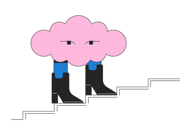 Surreal cloud walking in boots  Illustration