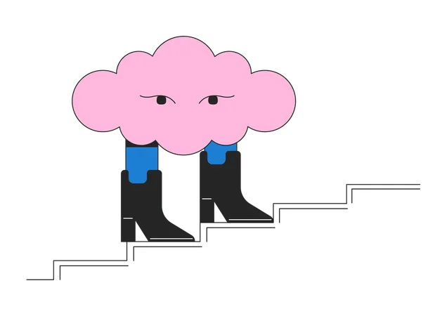 Surreal Cloud Walking In Boots Flat Line Concept Vector Spot Illustration Cumulus 2 D Cartoon Outline Character On White For Web UI Design Dream Hallucination Editable Isolated Color Hero Image Illustration