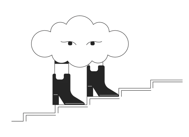 Surreal Cloud Walking In Boots Bw Concept Vector Spot Illustration Cumulus 2 D Cartoon Flat Line Monochromatic Character For Web UI Design Dream Hallucination Editable Isolated Outline Hero Image Illustration