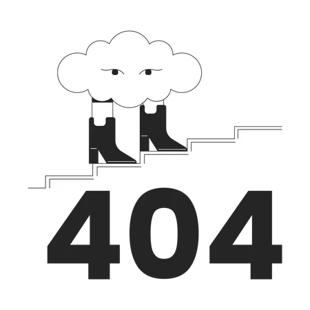 Surreal Cloud Walking In Boots Black White Error 404 Flash Message Cumulus Stairs Climb Monochrome Empty State Ui Design Page Not Found Popup Cartoon Image Vector Flat Outline Illustration Concept Illustration