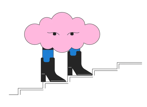 Surreal cloud walking in boots  Illustration