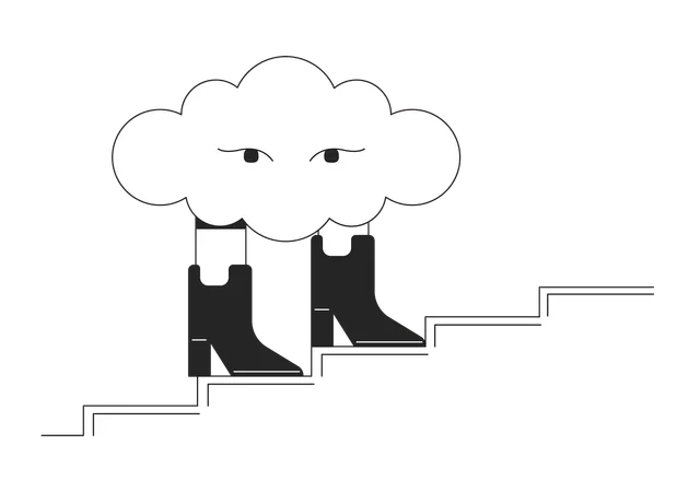 Surreal cloud walking in boots  Illustration