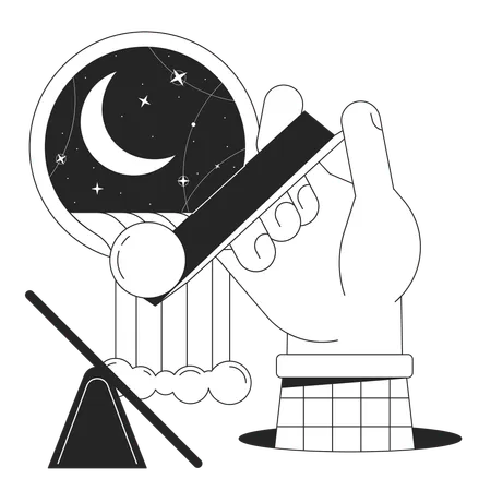 Surreal Esoteric Bw Concept Vector Spot Illustration Drop Sphere On Balance Plank 2 D Cartoon Flat Line Monochromatic Scene For Web UI Design Waterfall Out Window Editable Isolated Outline Hero Image Illustration