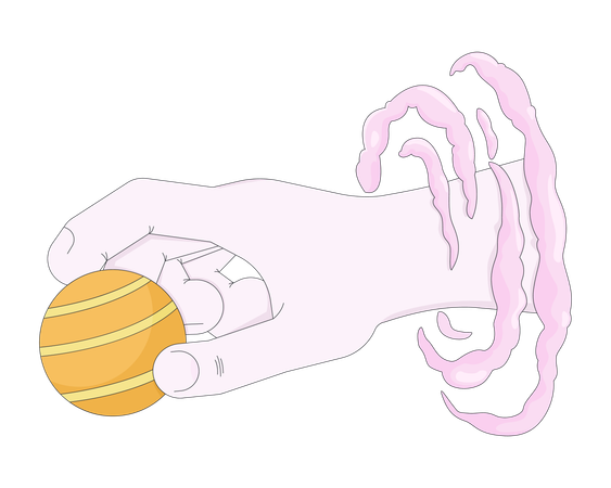 Surreal lo-fi hand holding striped planet  Illustration