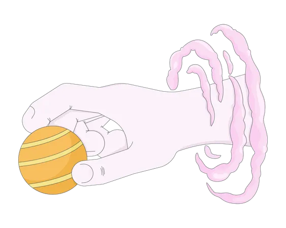 Surreal lo-fi hand holding striped planet  Illustration