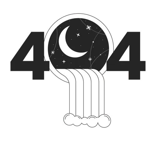 Surreal Waterfall Coming Out Window Black White Error 404 Flash Message Crescent Moon Monochrome Empty State Ui Design Page Not Found Popup Cartoon Image Vector Flat Outline Illustration Concept Illustration