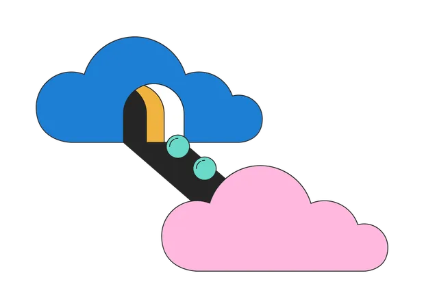 Surrealism Clouds Flat Line Concept Vector Spot Illustration Psychedelic Clouds 2 D Cartoon Outline Scene On White For Web UI Design Spheres Rolling Down Ramp Editable Isolated Color Hero Image Illustration