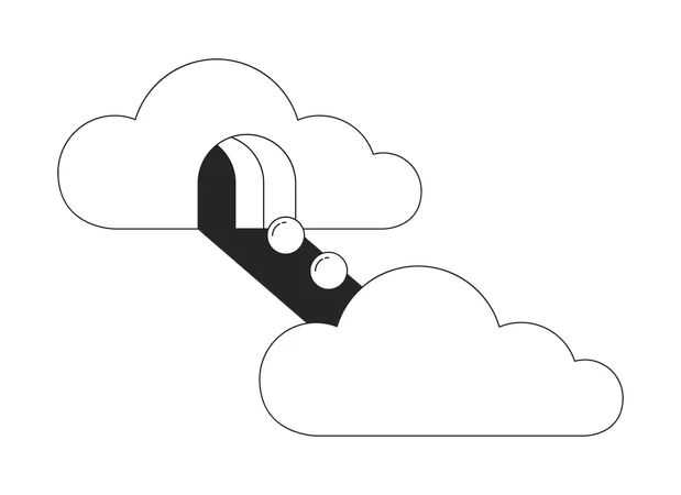 Surrealism Clouds Bw Concept Vector Spot Illustration Psychedelic Clouds 2 D Cartoon Flat Line Monochromatic Scene For Web UI Design Spheres Rolling Down Ramp Editable Isolated Outline Hero Image Illustration
