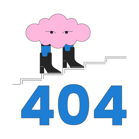 Message flash d'erreur 404 sur un nuage surréaliste marchant dans les bottes  Illustration