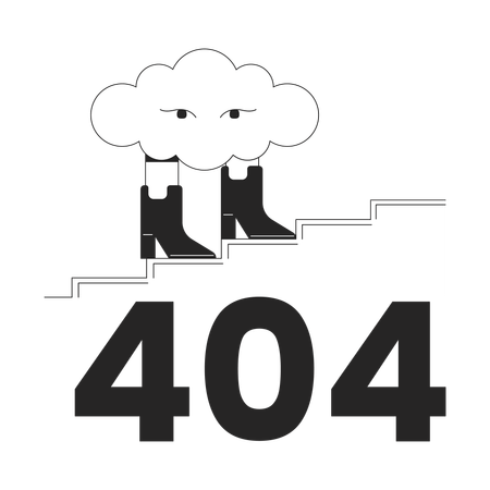 Message flash d'erreur 404 sur un nuage surréaliste marchant dans les bottes  Illustration