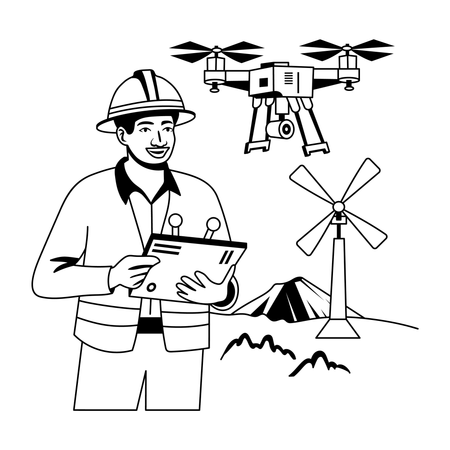 Surveyor flying a drone  Illustration