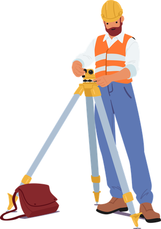 Surveyor Or Engineer Wearing Hard Hat and Safety Vest  Illustration