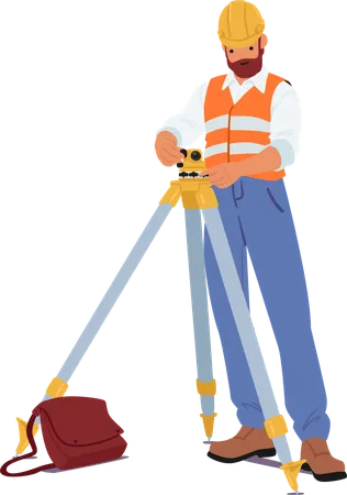 Surveyor Or Engineer Wearing Hard Hat and Safety Vest  Illustration