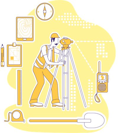 Surveyor taking survey of plot  Illustration