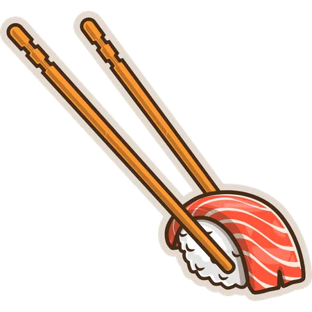 Sushi au thon avec baguettes  Illustration