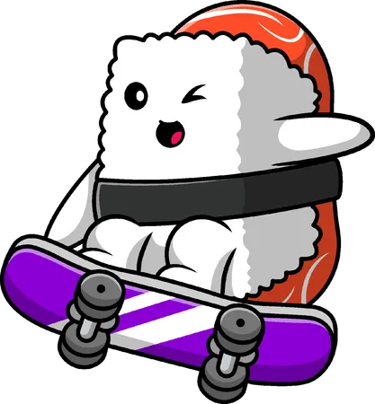 El sushi está jugando en patineta.  Ilustración