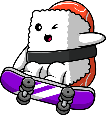 Sushi está jogando no skate  Ilustração