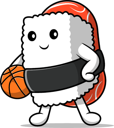 Sushi is holding Basket Ball  イラスト