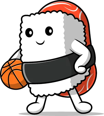 Sushi is holding Basket Ball  Illustration