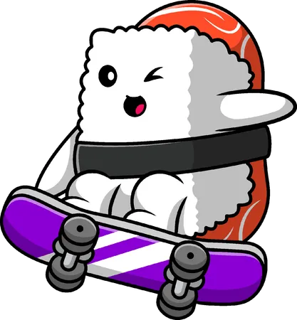 Sushi is playing on skateboard  Illustration
