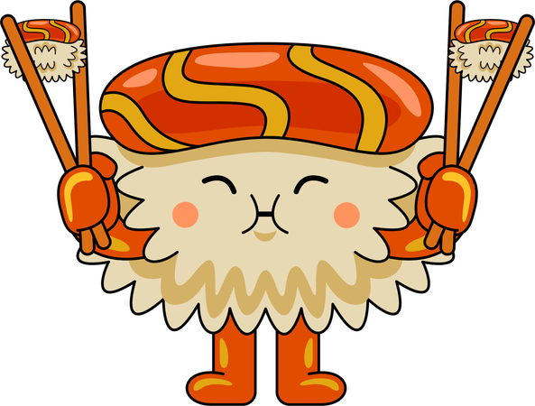 Sushi mascot serving  Illustration