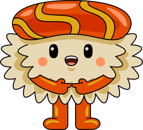 Mascote do sushi tímido  Ilustração