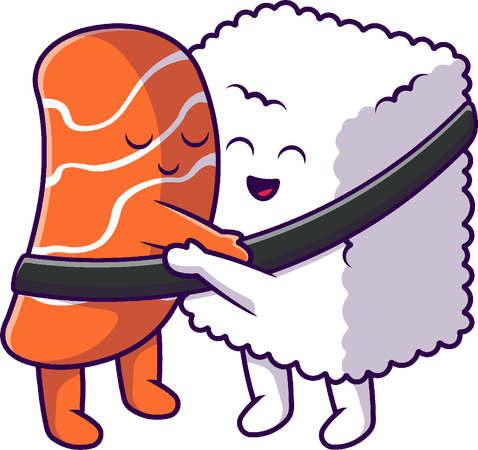 Sushi Salmon Couple Hug  Illustration