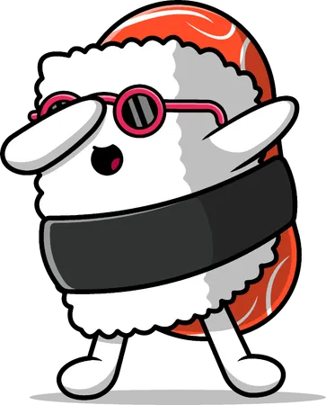 Sushi Salmon Dabbing And Wearing Glasses  Illustration