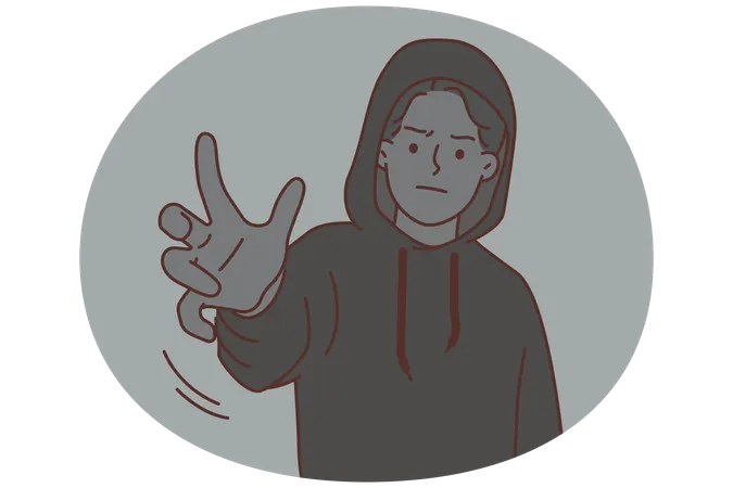 Suspicious man in hood involved in anonymous crime  Illustration