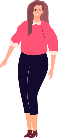 Süße junge Frau in einem rosa Top und schwarzen Jeans  Illustration