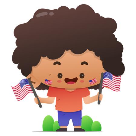 Niedliche Figur mit zwei amerikanischen Flaggen  Illustration