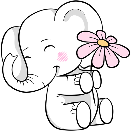 Niedlicher Elefant mit Blume  Illustration