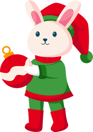 Süßer Hase mit Weihnachtskugel  Illustration