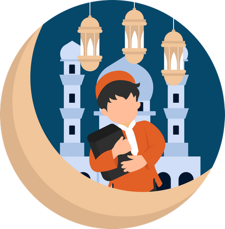 Niedlicher islamischer Junge mit heiligem Buch  Illustration