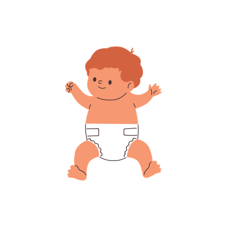 Netter Junge in Windel sitzt auf dem Boden  Illustration
