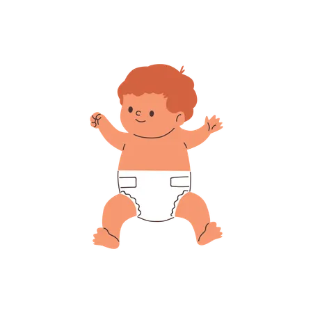 Netter Junge in Windel sitzt auf dem Boden  Illustration