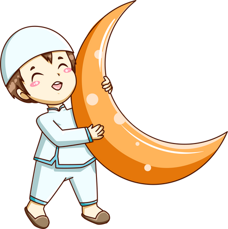 Niedlicher muslimischer Junge mit Mond  Illustration